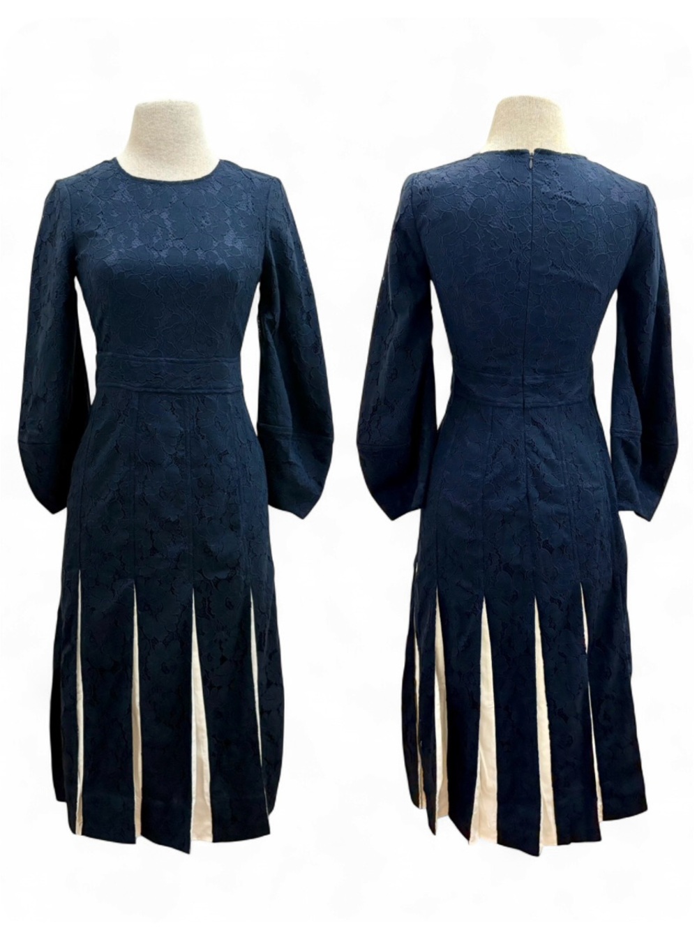 Tuckernuck Navy Blue Floral Lace Cristiana Pleated Dress Size XS Cocktail Formal